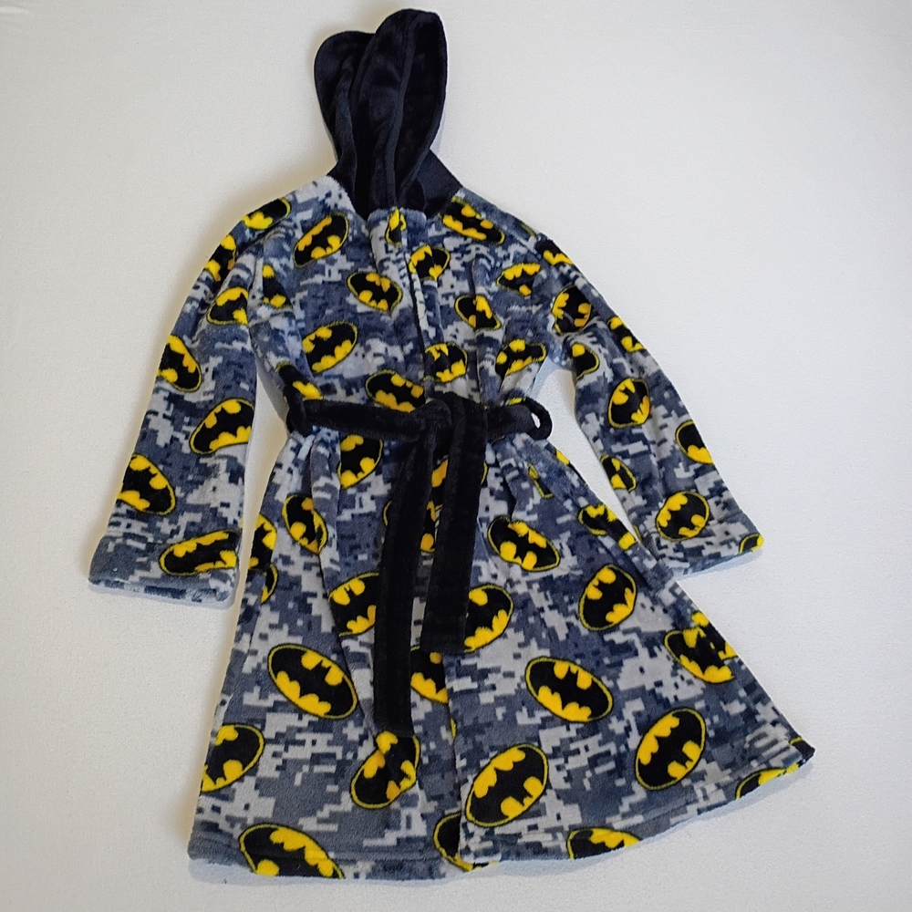 Batman Fleece Robe Kids Size 7 Black Gray And Yellow